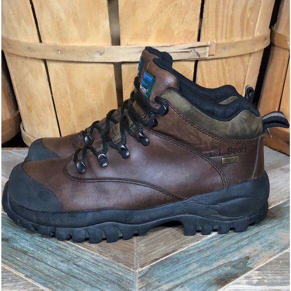 L.L. Bean GTX Brown Leather Goretex Waterproof Vibram Hiking Boots Womens 6.5 - Picture 2 of 10